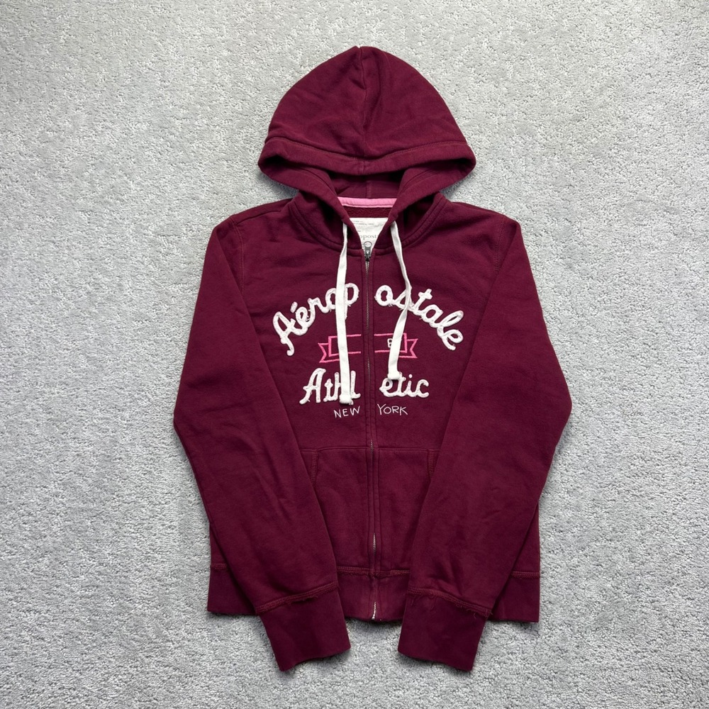 Aeropostale Hoodie Womens M Maroon Red Athletic New York ZipUp Grunge Sweatshirt